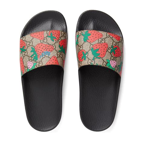 gucci black rubber slides womens|Gucci slides women strawberry.